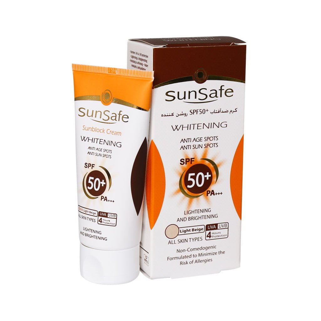 کرم ضد آفتاب +SPF 50 روشن كننده بژ روشن سان سیف SUNSAFE WHITENING SUNSCREEN CREAM